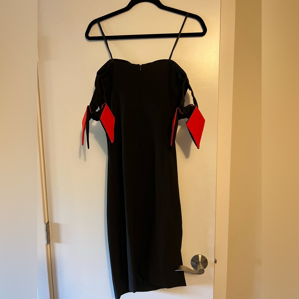 Milly designer beautiful black dress with black and red bows